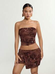 SHEIN ICON Váy mùa hè thời trang nữ Y2K sexy màu nâu Festiva, kiểu dáng trơn, buộc dây, màu retro, thích hợp cho các buổi hòa nhạc và câu lạc bộ. - màu nâu - Xem 3