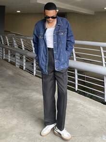 Ngobest Haus Ngobest Haus Men's New Front Button Long Sleeve Pocket Casual Simple Versatile Denim Jacket, For Fall - Dark Wash - View 6