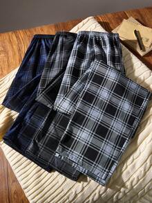Men's Elastic Waist Plaid Loose Fit Lounge Pants - Multicolor - View 1