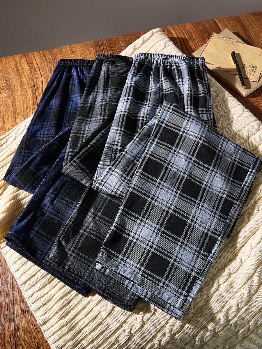 Men's Elastic Waist Plaid Loose Fit Lounge Pants - Multicolor - View 1