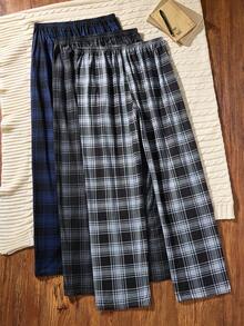 Men's Elastic Waist Plaid Loose Fit Lounge Pants - Multicolor - View 2