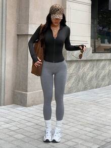 Dewbera Casual Versatile Black Stand Collar Striped Thumb Hole Design Slim Fit Sports Jacket - Black - View 5