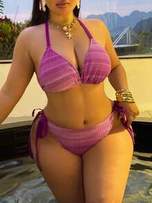 Swim SXY Plus Size Gradient Fabric Sexy Swimwear Set, European And American Style - Multicolor - View 4