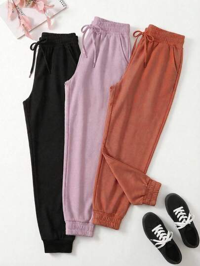Conjunto de 3 Pants Jogger Slim Fit para  Dama Pants jogger deportivo mujer, cintura elástica, ajuste con cordón, bolsillos funcionales, tela suave y cómoda, ideal para ejercicio, descanso y estilo casual