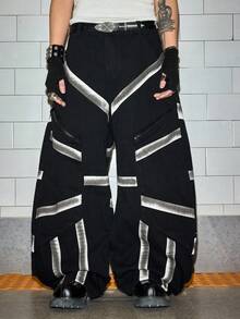 ROMWE MEN Street Life Jeans casuales de pierna ancha con parches y desgaste lavado para hombres - Negro - Ver 1