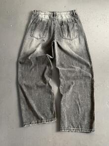 Manfinity EMRG 男士休闲水洗做旧阔腿牛仔裤 - 淺灰色 - 查看 2