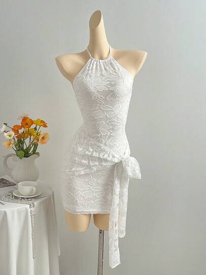 Elamini 女士蕾丝性感吊带系带短裙，休闲性感度假风，春夏款