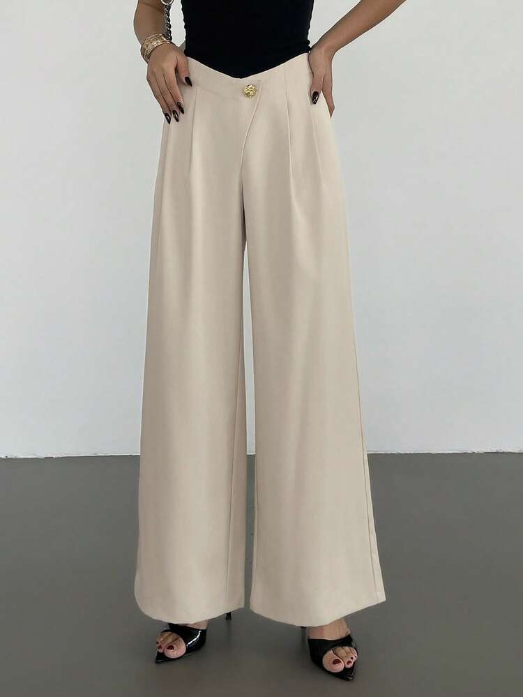 Women's High Waist Casual Solid Color Pants, Spring & Summer