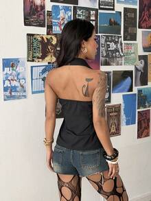 SHEIN HypeZone 女士印花休闲衬衫 - 黑色 - 查看 2