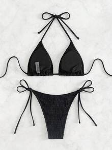 SHEIN Swim Mod Women's Printed Bikini Set Bikini Coverage Bikini Sexy Tanning Bikini - Black - View 5