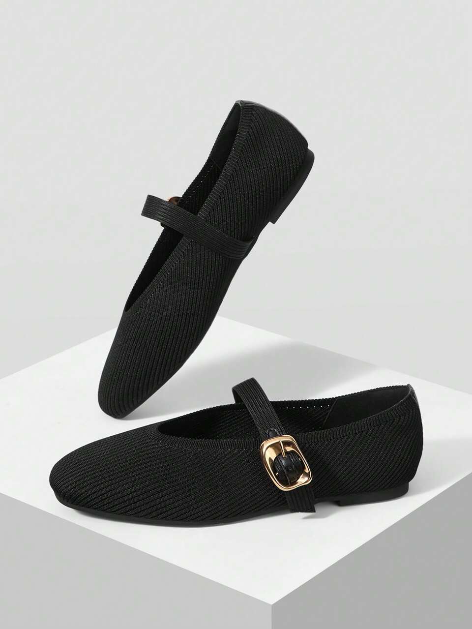 WOMEN SQUARE TOE BUCKLE STRAP FLATS VALENTINE'S DAY