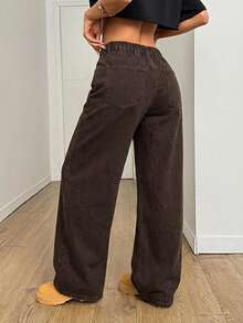 SHEIN PETITE Women's Camouflage Pattern Elastic Waistband Jeans Winter Jeans Party Streetwear Jeans - Brown - View 2