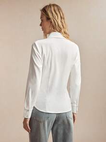 BizChic Solid Color Waist-Cinching Blouse, Business Formal Minimalist Commute Office Social Independence Day Graduation Season Music Festival Slimming Summer Date Daily Vacation Party Wedding Guest Outing Beach Gathering Holiday Shopping Afternoon Tea Travel - White - View 3