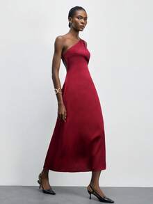 Maija Vestido largo ajustado de unicolor y escote espalda descubierta con detalle de torsión en los hombros, para mujer, de verano - amarillo ganso - Ver 6
