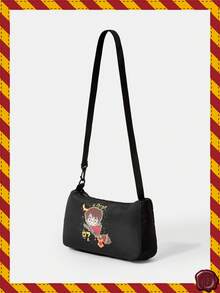 HARRY POTTER X SHEIN 女士粉色花朵、泡泡、毛茛图案单肩包 - 黑色 - 查看 2