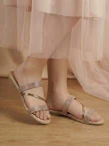 Sandalia plana en dorado, dorado rosado y plateado - Oro rosa - Ver 3