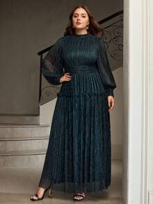 ZEYLAH Đầm dài xếp ly ôm eo, thanh lịch, cỡ lớn, lấp lánh. - Màu xanh lá cây đậm - Xem 6