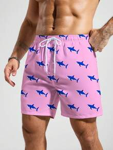 Manfinity Swimmode 男士休闲印花沙滩短裤 - 粉色 - 查看 4