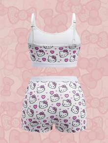 HELLO KITTY AND FRIENDS | SHEIN Plus Size Letter & Cartoon Graphic Bra And Boyshorts Set - Pink - View 2