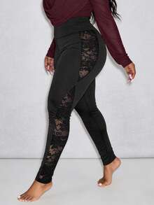 Slaydiva 2026 Frühling/Sommer Neuer Musikfestival, Ostern, Westlicher, Nomadischer Stil, Geburtstagsfest, Abschlussfeier Saison, College Stil, Studentenbekleidung, Alltägliche Lässig, Allround Vielseitig, Lässig, Urlaub, Kreuzfahrt Reise, Strand, Sonnenbaden, Viral, Streetwear, Brunch, Flughafen, Party & Feiertag Damen Große Größen Schwarze Hohe Taille Kreuz Farbblock Spitze Yoga Leggings Mit Taschen - UPF50+ Geeignet Für Frühling, Sommer, Herbst, Winter - Schwarz - Übersicht 5