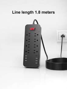 Teckwe 16-In-1 Socket Power Protector, Multi-Socket Wall-Mountable Power Strip (8 AC Outlets + 6 USB Ports + 2 Type-C Ports), With A 6ft/180cm Flat Plug Cord. It Features A US Plug, 110V/220V Dual Voltage Compatibility And Power Supply Mode, Suitable For Travel, Home Offices And College Dorms-US Plug - View 4