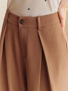 Anewsta Spring New High-End Pleated Slimming Straight-Leg Pants, Women's Wide-Leg Suit Pants - Mocha Brown - View 2