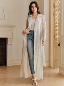 Anewsta 女士新款修身优雅蕾丝风衣 - 杏色 - 查看 4