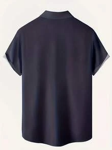 HIMLAND Men's Geometric Pattern 3D Digital Print Short Sleeve Polo Collar Chest Pocket Casual Vacation Hawaiian Shirt - Multicolor - View 3