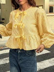 SHEIN EZwear Kariertes Lässig Hemd in Große Größen, hellgelb - Hellgelb - Übersicht 5