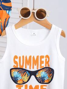 Bộ 2 món dành cho bé trai, gồm áo ba lỗ in hình cây dừa, kính râm và quần short in họa tiết cây nhiệt đới, kèm mũ, thích hợp cho mặc hàng ngày, đi nghỉ mát, chơi thể thao và các hoạt động ngoài trời mùa hè. - Nhiều màu - Xem 7