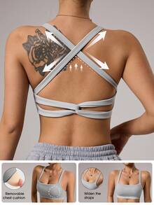 Dewbera Dewbera Top de tirantes para mujer de alta intensidad, ropa deportiva de yoga sin costuras y ajustada - Gris - Ver 2