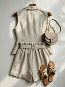 GlowEve Women's Elegant Casual Apricot Linen Suit, Suitable For Office, Commuting, Outings, Loose Casual Set, Summer Wear, Women's Office Suit, Apricot Set, Women's Two Pieces Suit, Elegant Women's Suit - Grey - View 2