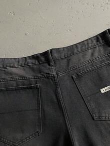 StoneGrade Men's Solid Color Retro Casual Loose Fit Denim Shorts, Summer Men Denim Shorts Black - Black - View 6