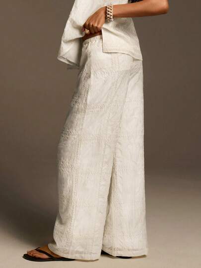 Athîral Pantalones casuales de mujer de tela bordada blanca, estilo resort de playa, tela bordada, hecho de tela tejida suave y cómoda, casual para mujer, pantalón casual para mujer, playa, vacaciones de primavera, mujer de primavera, vacaciones de verano, mujer de verano, pantalones blancos, vacaciones de verano, mujer de verano, vacaciones para mujeres