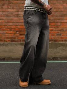 DAZY Quần jean dài denim màu xám đậm bạc màu dành cho nam, thích hợp cho mùa xuân và mùa thu. - Xám - Xem 3