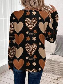 EMERY ROSE Áo thun dài tay nữ cỡ lớn in chữ và trái tim, kiểu dáng thường ngày, thích hợp mặc hàng ngày. - Nhiều màu - Xem 2