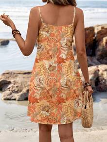 Sylviya Women V-Neck Spaghetti Strap Summer Beach Vacation Mini Dress - Multicolor - View 2