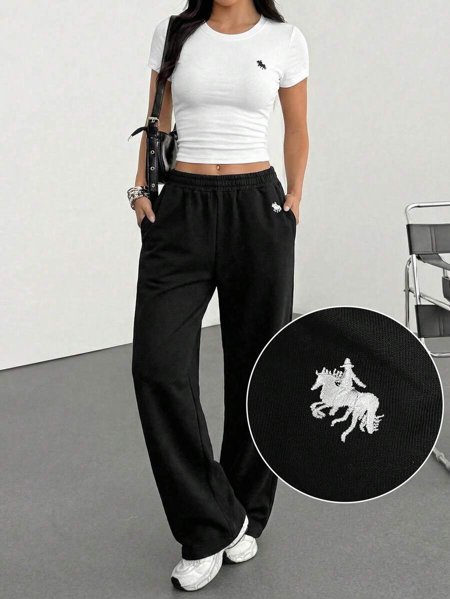SHEIN EZwear 女士黑白配套家居服两件套 - 黑與白 - 查看 1