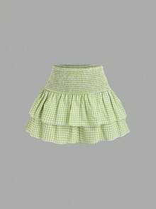 Sweetra 春夏女士花卉格纹印花吊带背心和荷叶边迷你裙两件套，休闲浪漫度假装 - 綠色 - 查看 5