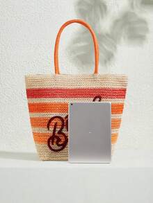 SHECARRY 女士手提包，时尚彩色条纹编织单肩包 - 橘色 - 查看 3