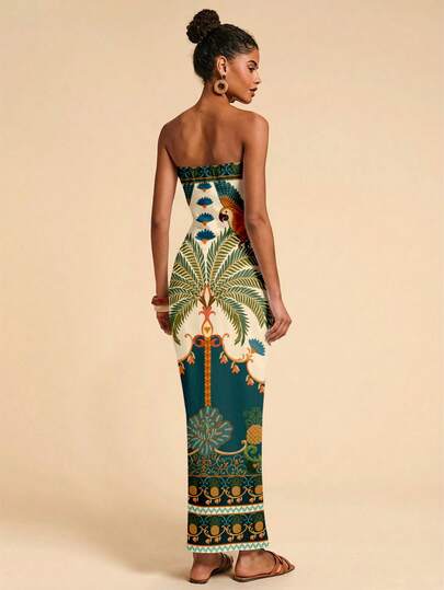 Travachic Casual Minimalist Vacation Style Tropical Rainforest Parrot Geometric Print Women's Dress – Western Festival & Seaside Getaway Comfortable Spring/Summer Island Girl Vintage Style Romantic Vacay Beach Cruise Outfits For Music Festival, Concert, Wedding Guest, City Trip & Holiday