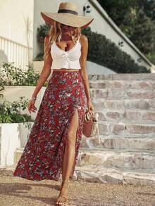Breezaya Chân váy maxi xẻ đùi in họa tiết hoa nhí dành cho nữ - Nhiều màu - Xem 6