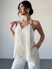 Firerie 女士优雅简约金属装饰上衣，适合日常办公通勤和音乐节等场合，春夏款 - 杏色 - 查看 9