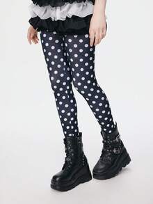 ROMWE Grunge Punk 1 Piece Of Minimalist Polka Dot Pantyhose, Punk Black Leggings, Pure Desire Wind Ultra-Thin Mesh Elastic Meat-Permeable Stockings, All-Season Versatile Classic Tights - Black and White - View 5