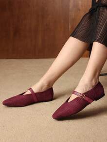 MOTF PREMIUM FASHIONABLE VINTAGE COMFORTABLE CASUAL LEOPARD PRINT FAUX SUEDE MARY JANE SQUARE TOE FLAT SHOES - Burgundy alligator pattern - View 7