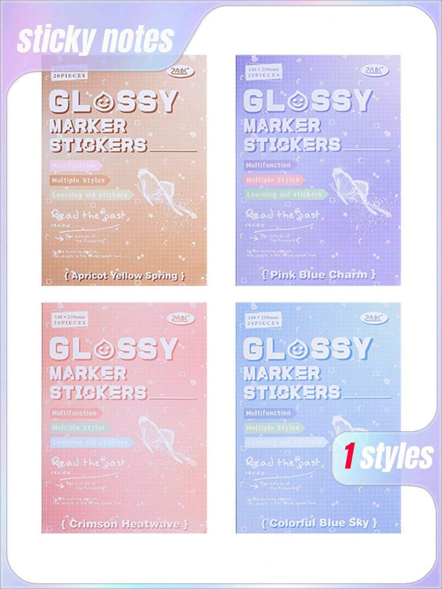Bộ 4 giấy ghi chú dán có nhũ lấp lánh dễ thương | Giấy đánh dấu trang có viền cho sổ nhật ký và kế hoạch - Nhiều màu - Xem 1
