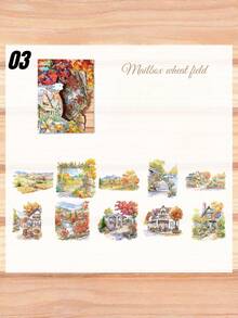 一套10张PET防水日记贴纸，自然美学贴纸，适用于日记、剪贴簿、DIY工艺品和艺术用品 - 多款 - 查看 6