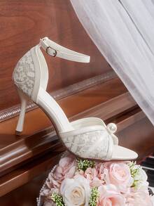 CUCCOO HITCHD Giày nữ mùa xuân hè mới, màu be, ren đính ngọc trai, quai ngang mắt cá chân, sandal cao gót thời trang, thoải mái, đa năng, gợi cảm, thích hợp cho tiệc tùng, đám cưới, lễ tân, tiệc cưới. - Màu trắng - Xem 6