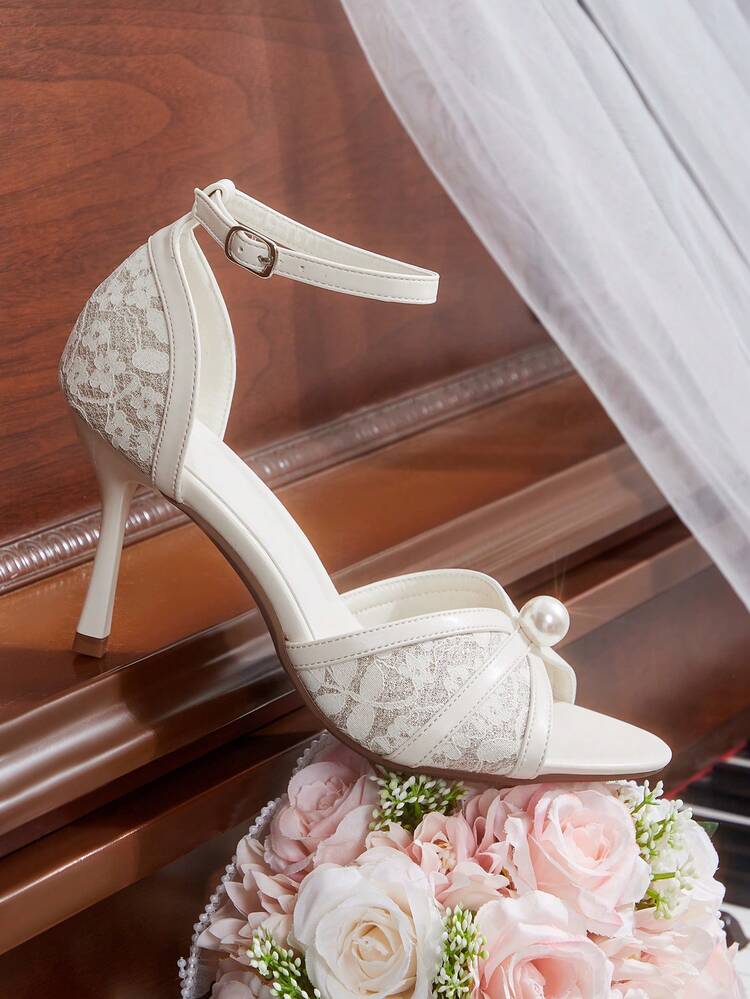 CUCCOO HITCHD Women Shoes Summer And Summer New Beige Lace Pearl Ankle Strap Women's High Heel Sandals Fashion Comfortable Versatile Sexy Party Banquet Wedding Women's Sandals Sandals Wedding Shoes Wedding Shoes Summer Shoes Bride Shoes