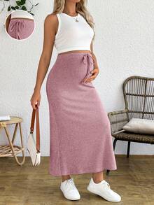SHEIN Maternity Tank Top And Adjustable Waist Drawstring Fitted Skirt 2 Pieces Set - Baby Pink - View 7